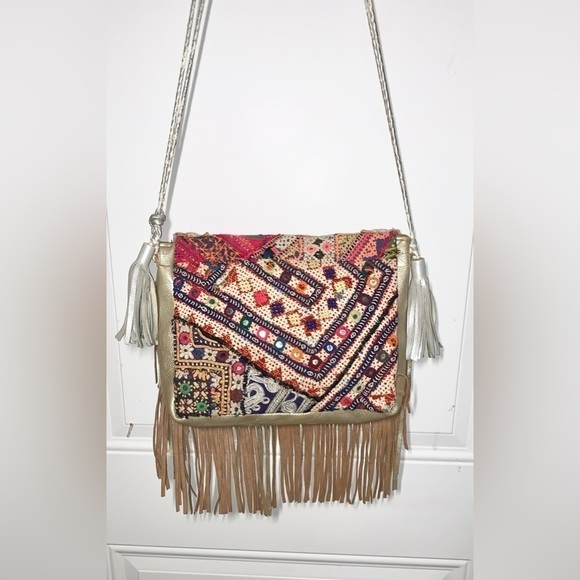 Handbags - Boho Fringed Suede Patchwork Large Messenger Bag